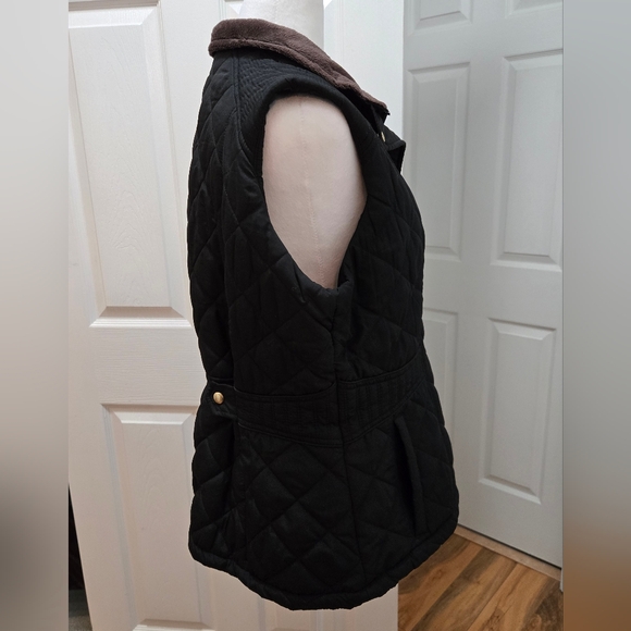 Women's Quilted Black Vest with Brown Faux Fur Lining, Size L - Picture 6 of 13